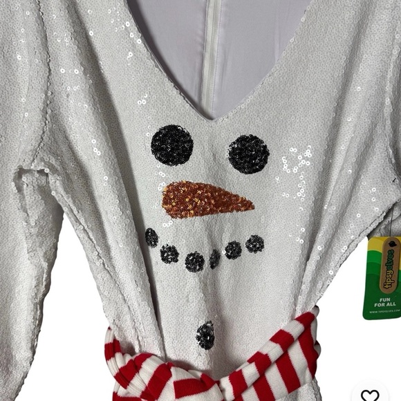 Tipsy Elves Snowman Sequin Dress 1X NWT Christmas Party Shift w/ Scarf Belt NEW! - Picture 11 of 11